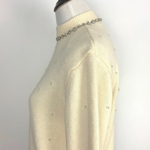 New Zara Knit Sweater with Jewel Beads and Pearls Size Medium - Picture 11 of 16